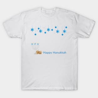 Happy Hanukkah Greeting with Decorations, Menorah and dreidels T-Shirt